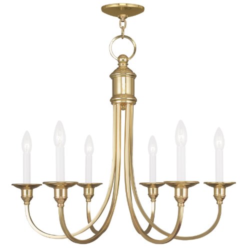 HOPKINS, LIGHTNIN' - LIVEX LIGHTING 5146-02 CASUAL TRANSITIONAL 6-LIGHT POLISHED BRASS CHANDELIER