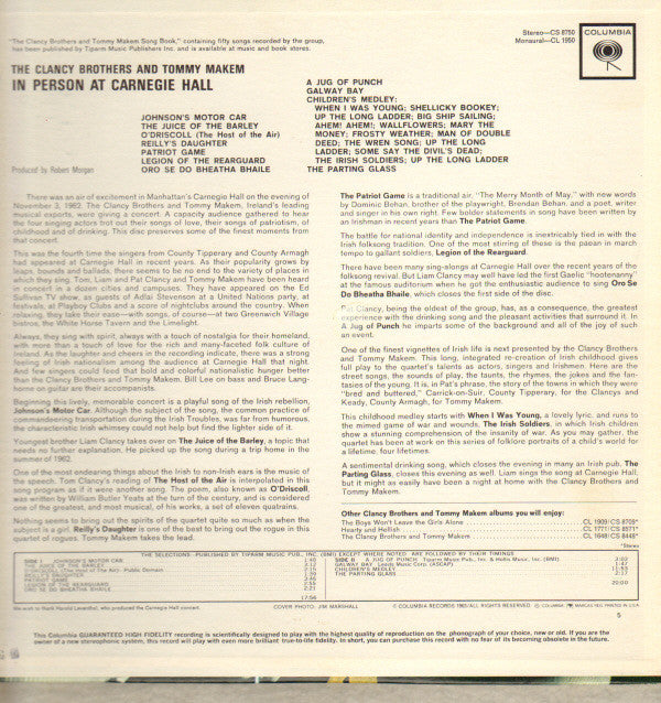 CLANCY BROTHERS - IN PERSON AT CARNEGIE HALL