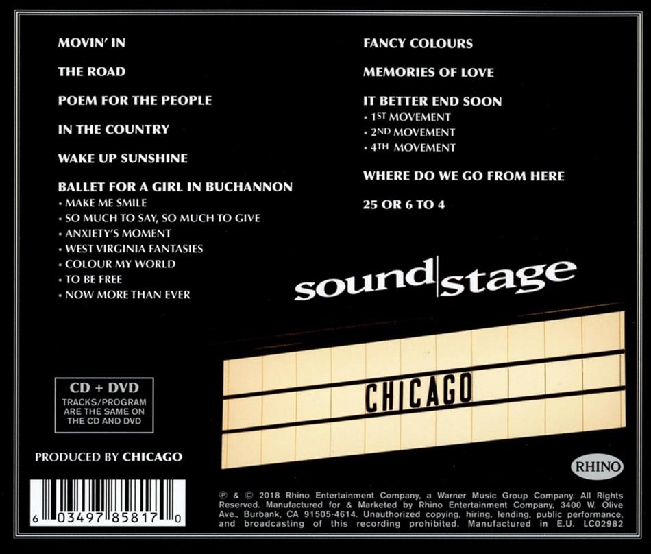 CHICAGO - CHICAGO II: LIVE ON SOUNDSTAGE