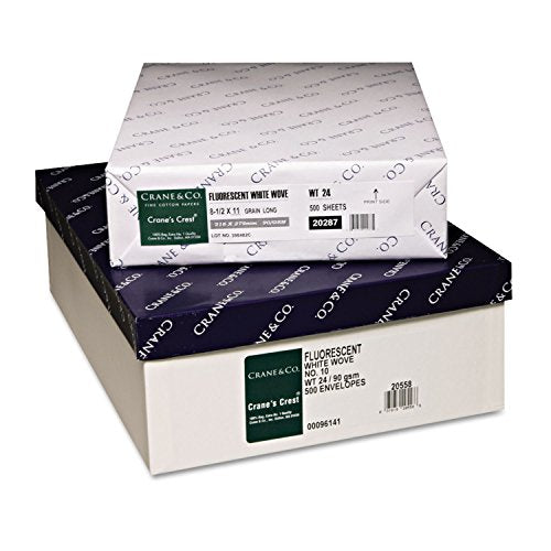 CRANE'S CREST 100% COTTON PAPER, 24-LB., 8-1/2 X 11, FLUORESCENT WHITE, 500/REAM, SOLD AS 1 REAM