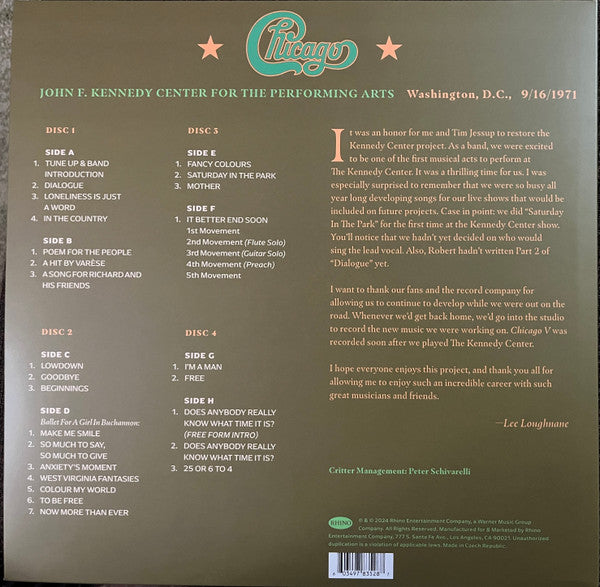 Chicago - At The John F. Kennedy Center For The Performing Arts (9/16/1971) (Used LP)