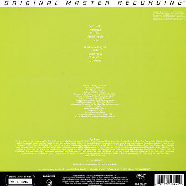 【MFSL盤】 weezer Green Album 3rd レコード Weezer (Green Album) (Vinyl): Weezer, Weezer, Rivers Cuomo