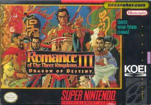 ROMANCE OF THE THREE KINGDOMS III: DRAGO  - SNES (W/BOX & MANUAL)