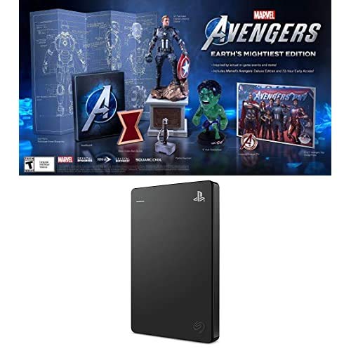 MARVEL'S AVENGERS EARTH'S MIGHTIEST EDITION PLAYSTATION 4 BUNDLE WITH SEAGATE GAME DRIVE FOR PS4 SYSTEMS 2TB