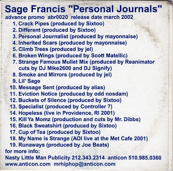 SAGE FRANCIS  - PERSONAL JOURNALS