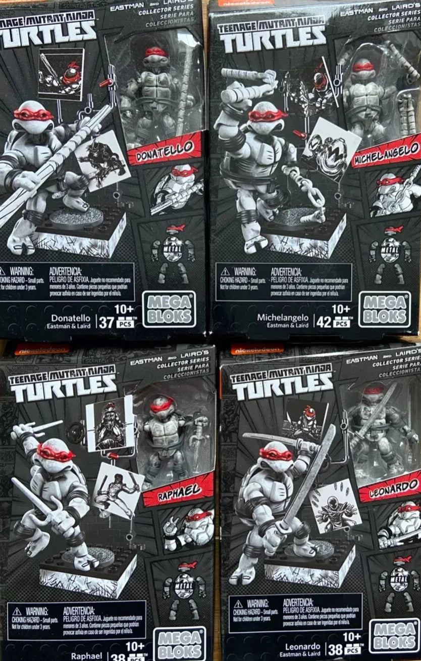 TEENAGE MUTANT NINJA TURTLES: EASTMAN &  LAIRD - MEGA BLOKS-SET OF 4 (BLACK & WHITE)