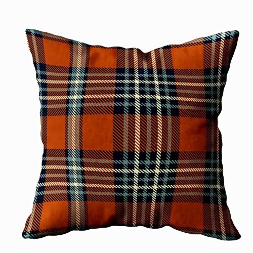 TOMKEY THROW PILLOW COVERS, HIDDEN ZIPPERED 16X16INCH PLAID PATTERN IN SIENNA RED DARK NAVY DUSTY BLUE CREAM DECOR THROW COTTON PILLOW CASE CUSHION COVER FOR HOME DECOR