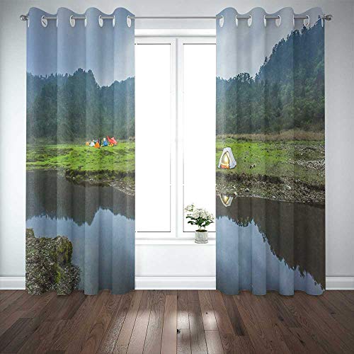 MUSESH 52X63 INCHCURTAINS2PANEL COOL WINDOW CURTAINS BLACKOUT CURTAIN PANELS WINDOW PANEL CURTAINS CAMPING BY THE SHORE LAKE GIRL NIGHT FALL FOGGY DOOR CURTAIN PANELS FOR BEDROOM LIVING ROOM